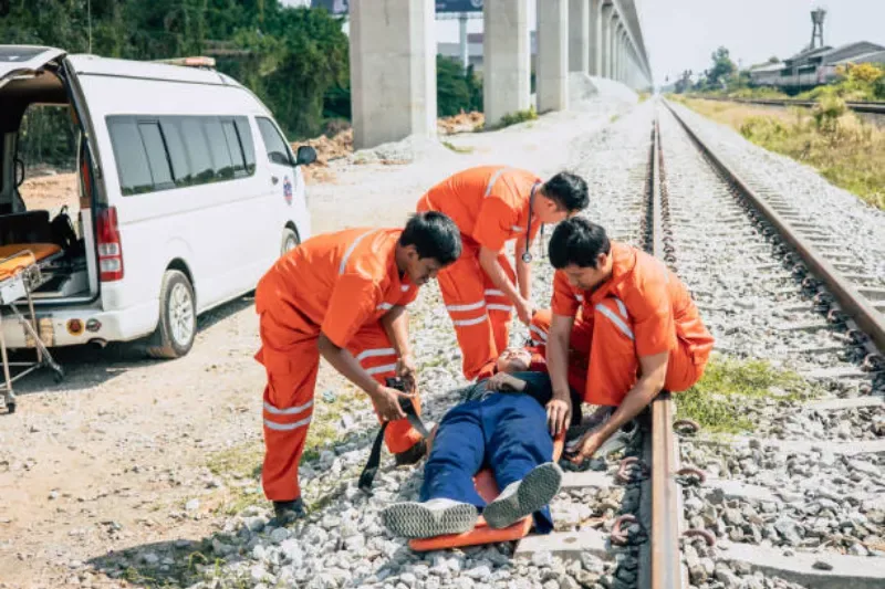 People assisting an injured worker